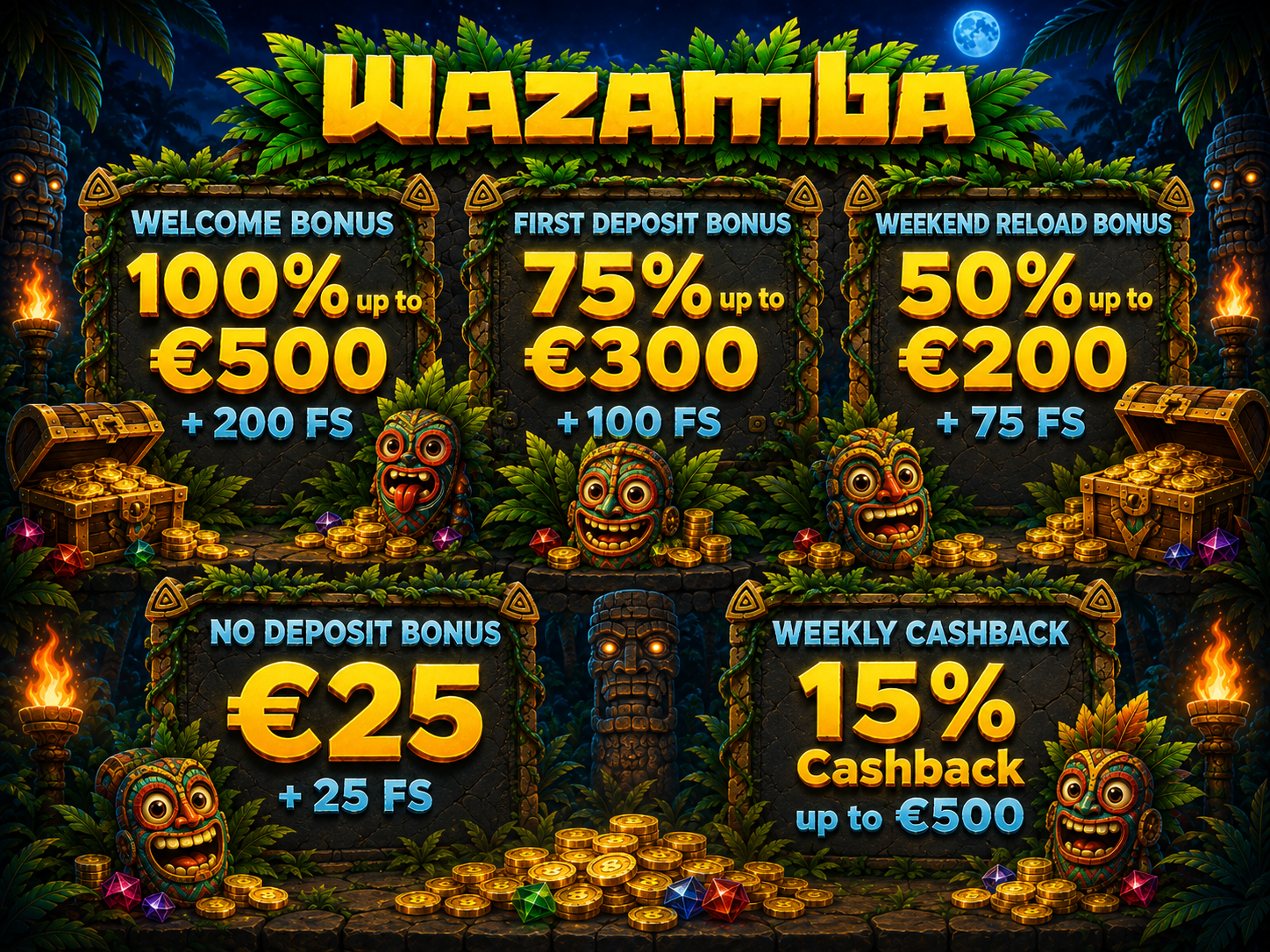 Illustration d'une icône de pourcentage de cashback et de pièces représentant les offres de cashback Wazamba